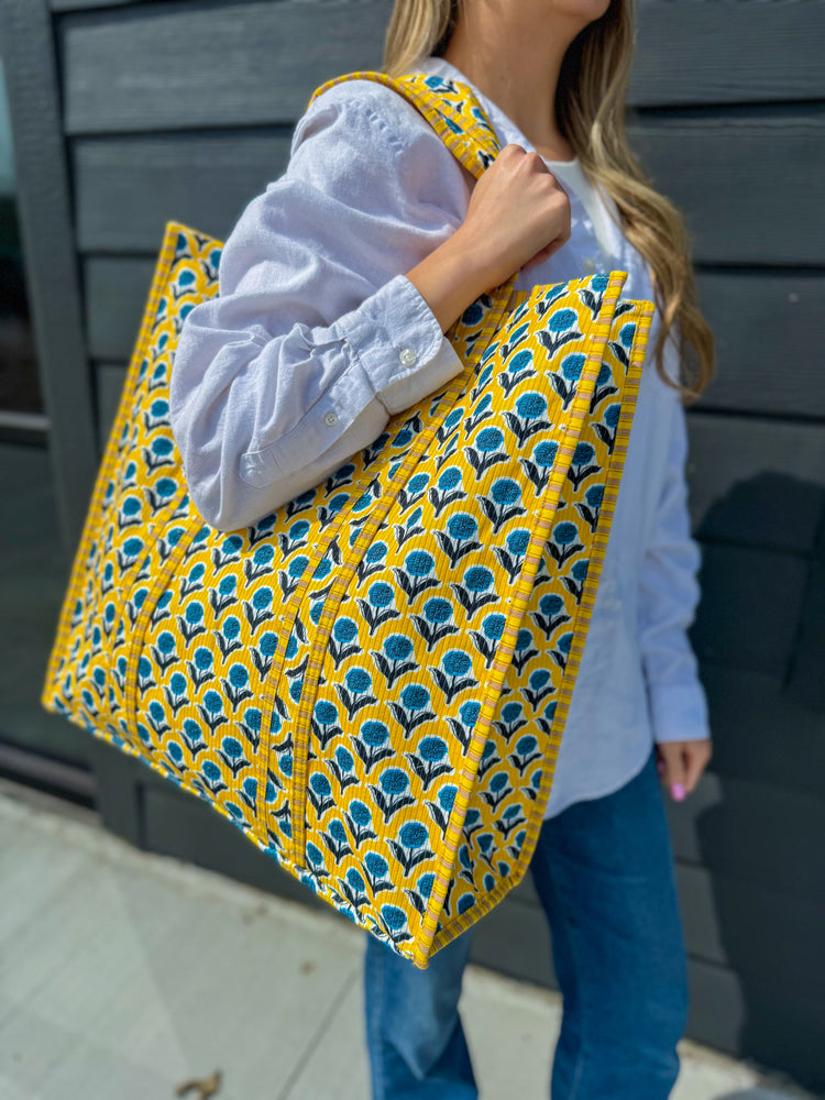 Jumbo Floral Reversible Quilted Tote Bag | Multiple Colors