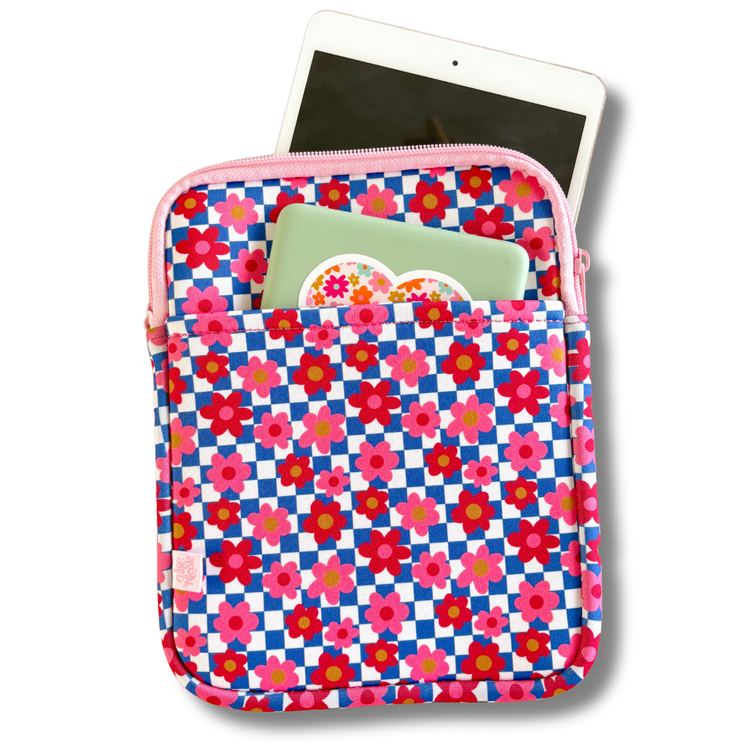 Kindle / Tablet Sleeve: Retro Floral Check