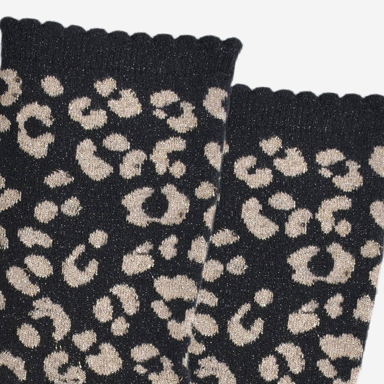 Women's Glitter Ruffle Socks - Black/Gold Leopard