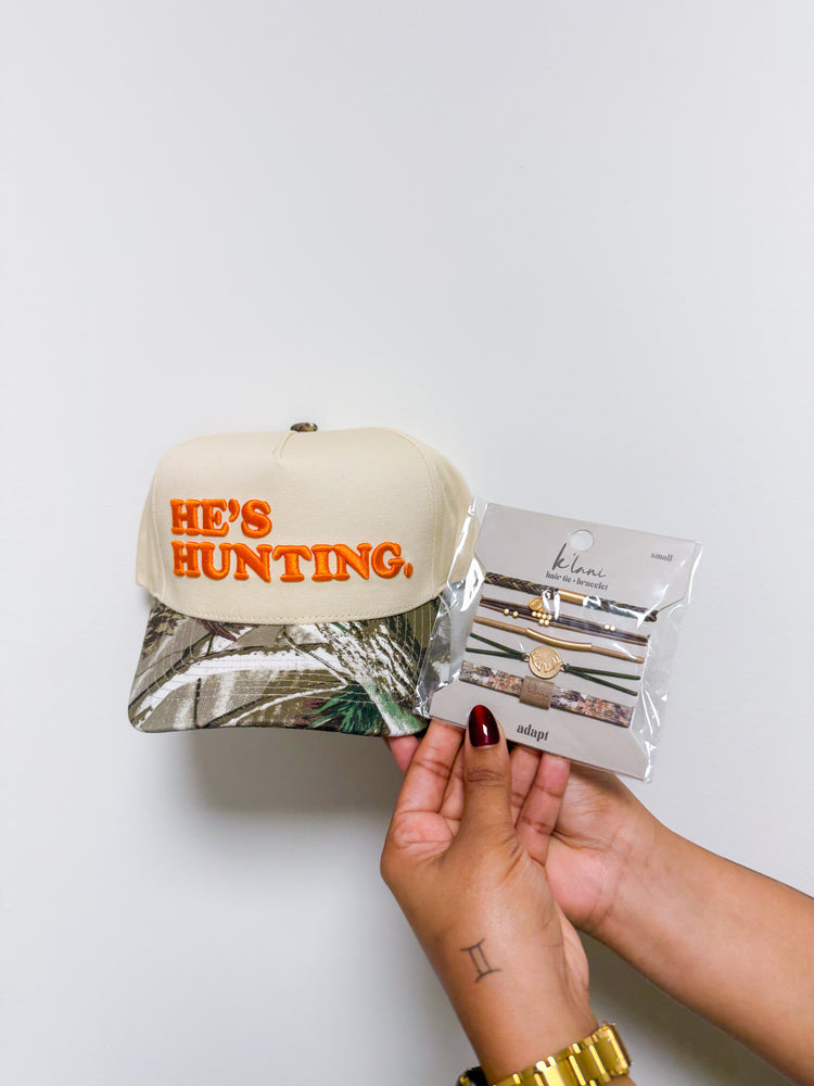 He's Hunting Camo/Natural Trucker Hat