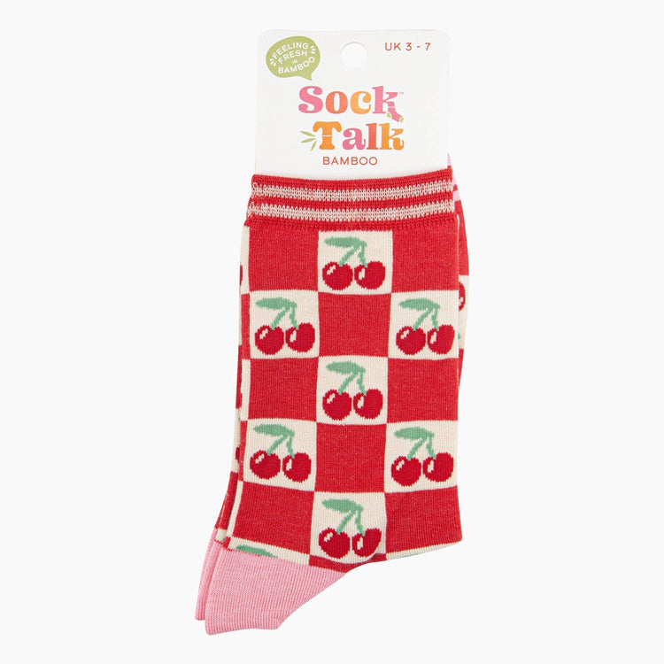 Women's Bamboo Socks - Cherry Checker