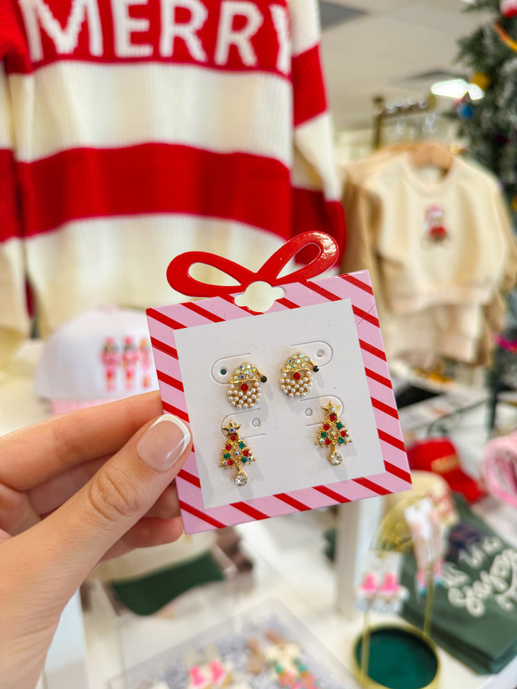 Santa & Christmas Tree Stud Earring Set