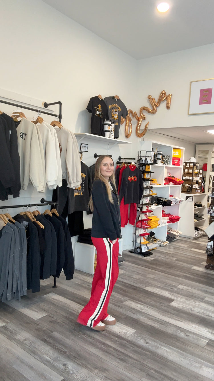 Red Striped Yoga Straight Leg Pants