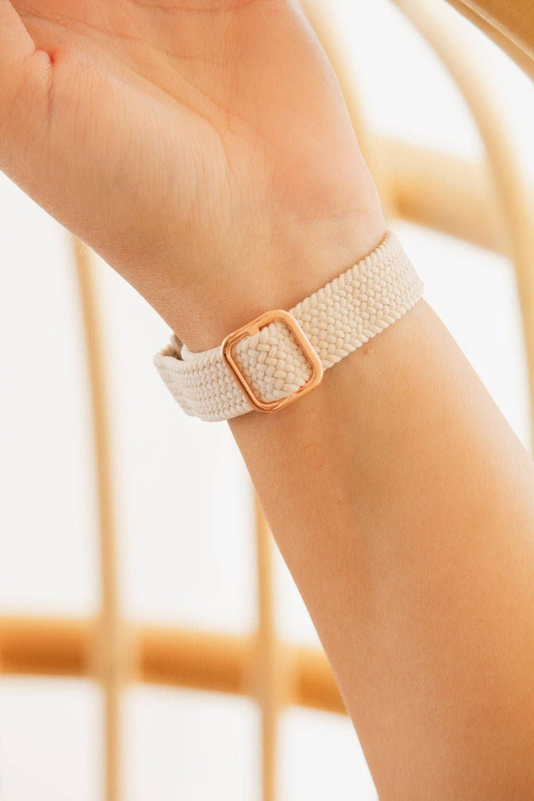 Ivory Thin Weaved Adjustable Elastic Watch Band