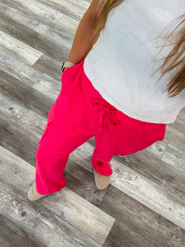 Bright Pink Cargo Straight Leg Sweatpants