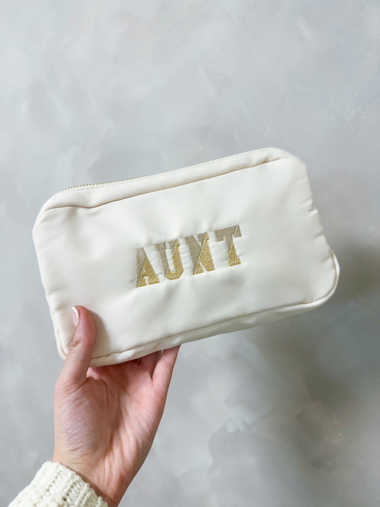 Aunt Embroidered Medium Pouch
