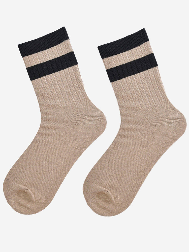 Women's Glitter Socks - Gold/Black Stripe Cuff
