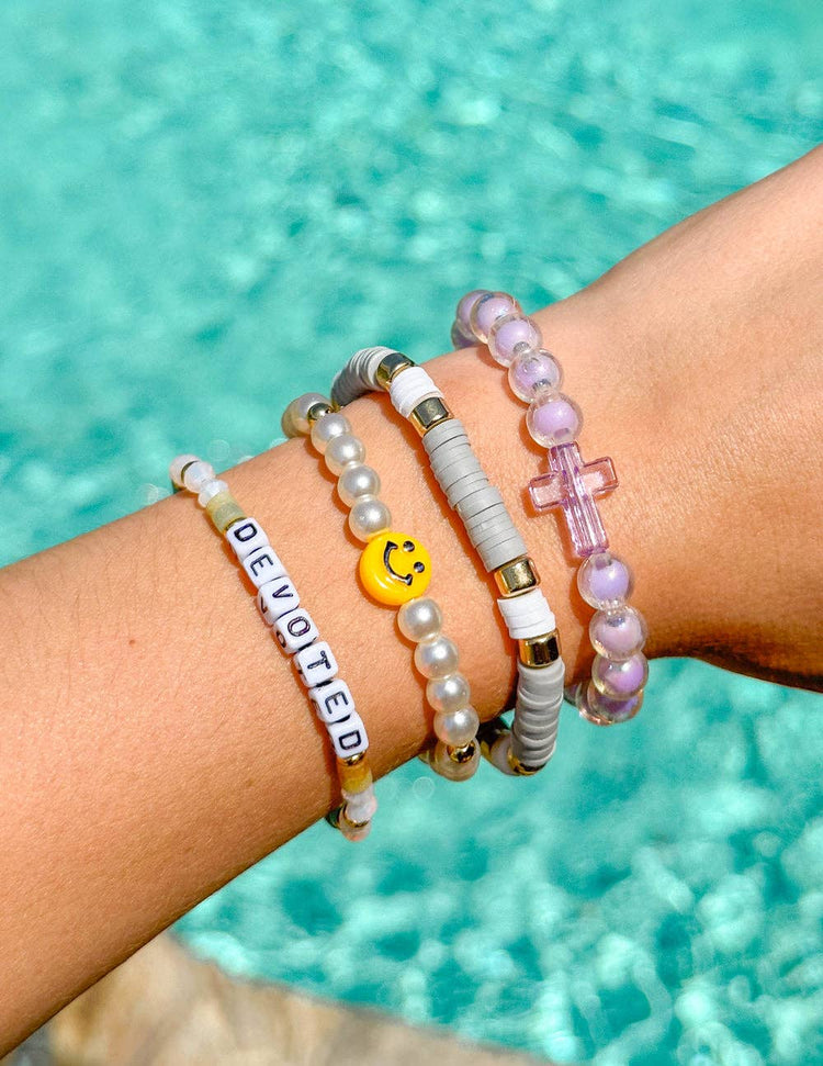 Lilac Purple Cross Beaded Bracelet
