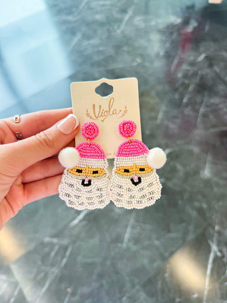 Pink Santa Beaded Earrings