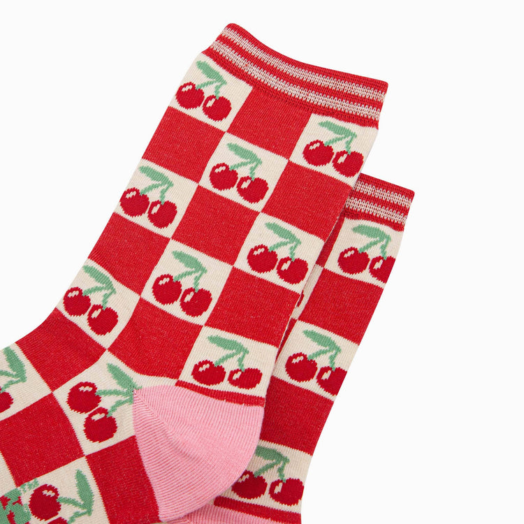 Women's Bamboo Socks - Cherry Checker