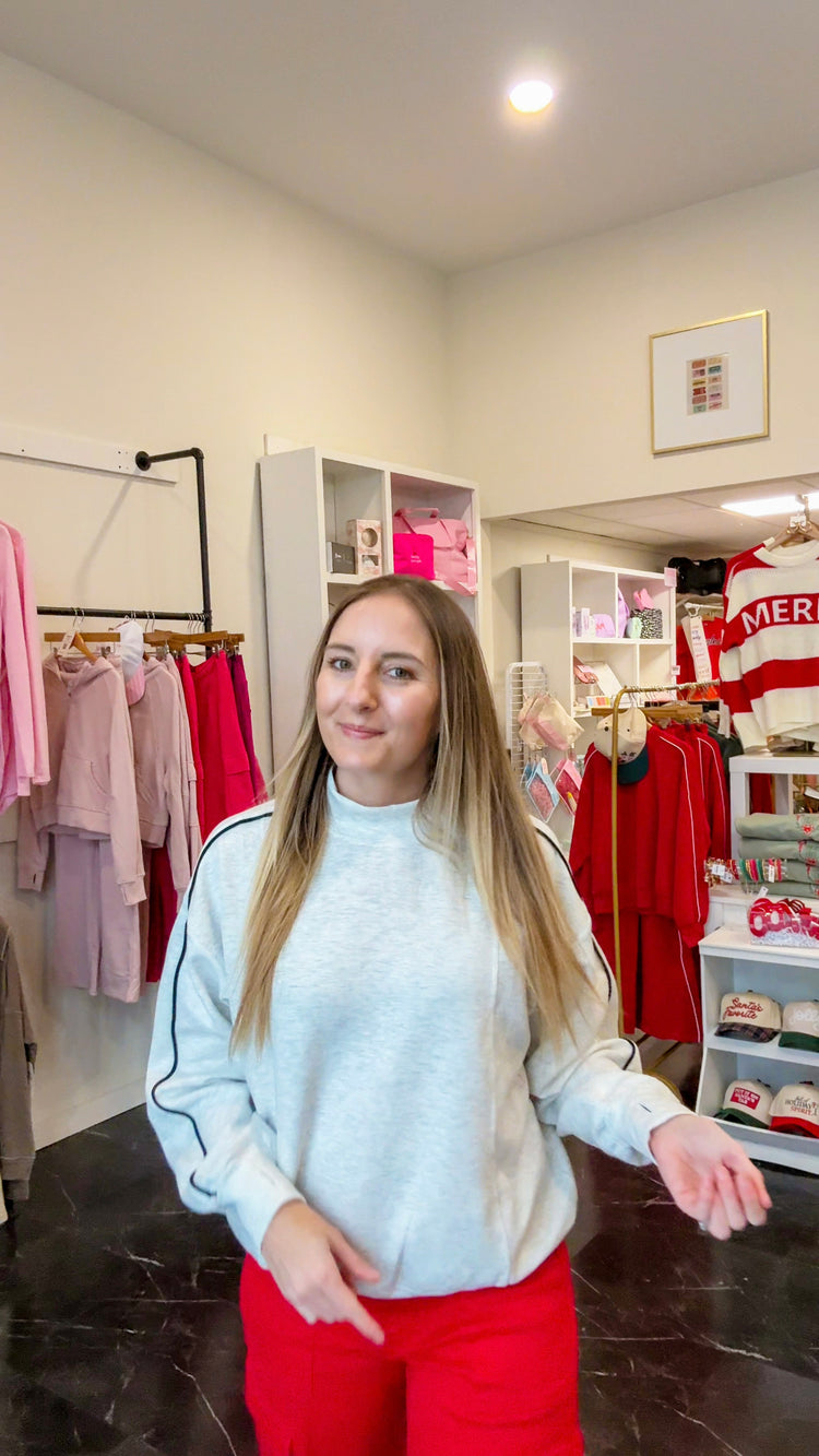 Ash Grey & Black Piping Modal Mock Neck Top