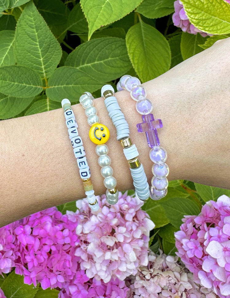 Lilac Purple Cross Beaded Bracelet