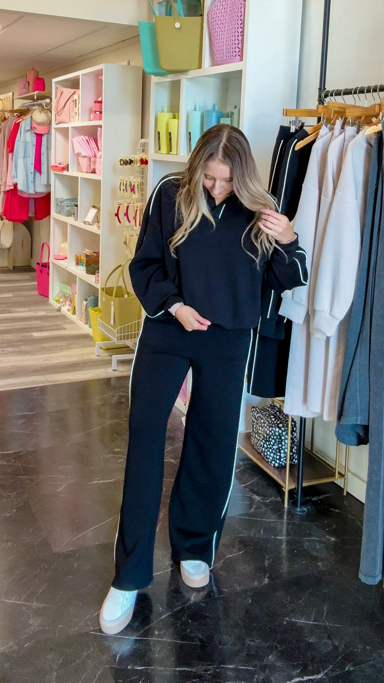 Luxe Black/Cream Piping Modal Polo Top