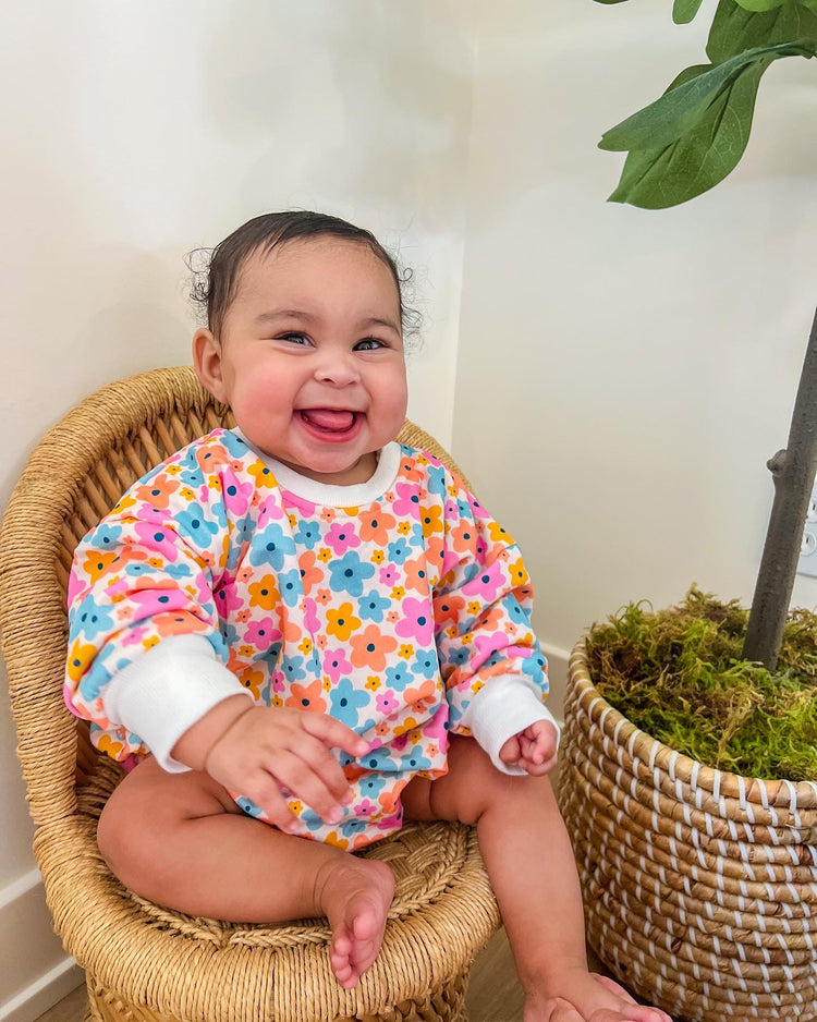 Groovy Floral Printed Sweatshirt Romper