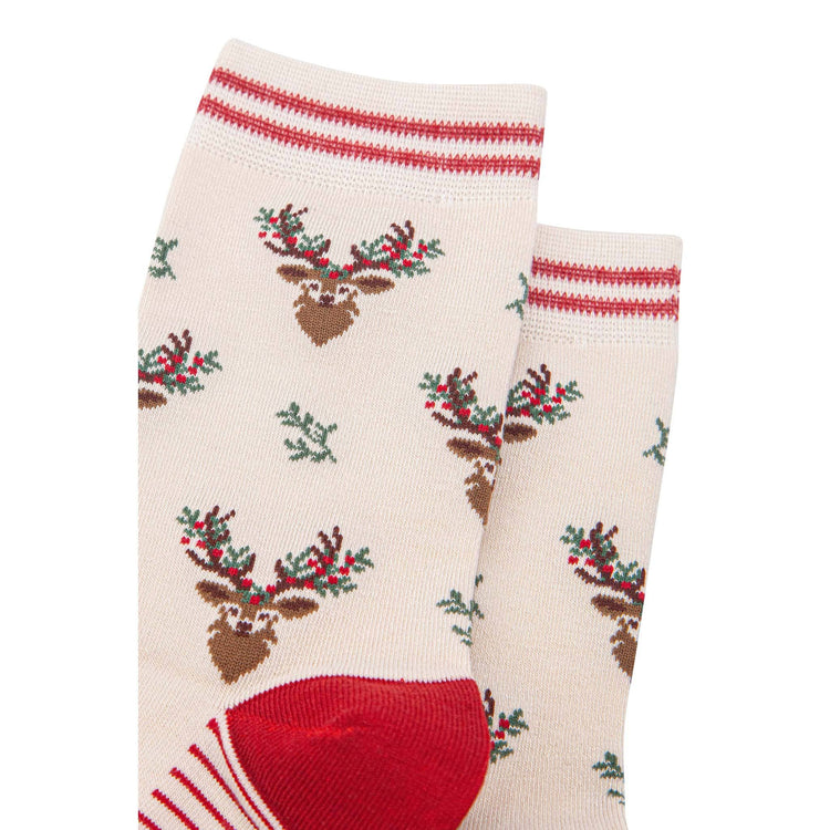 Women's Bamboo Socks - Floral Christmas Reindeer