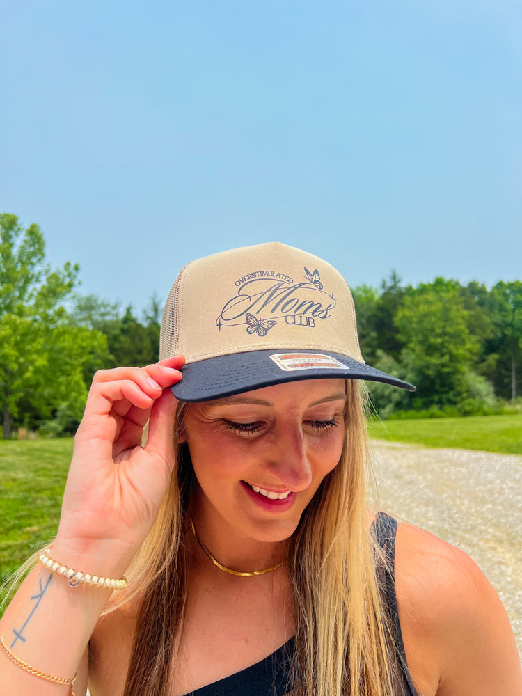 Overstimulated Moms Club Trucker Hat: Black/Tan
