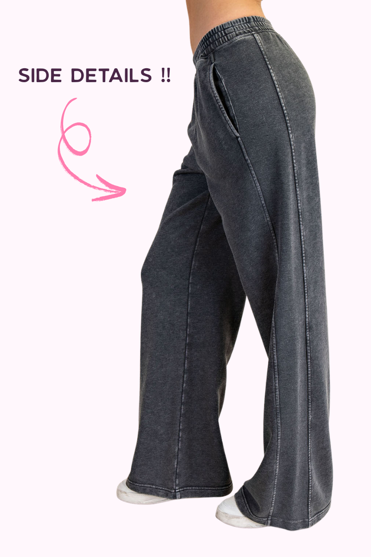 Black French Terry Wide Wide Leg Sweatpants