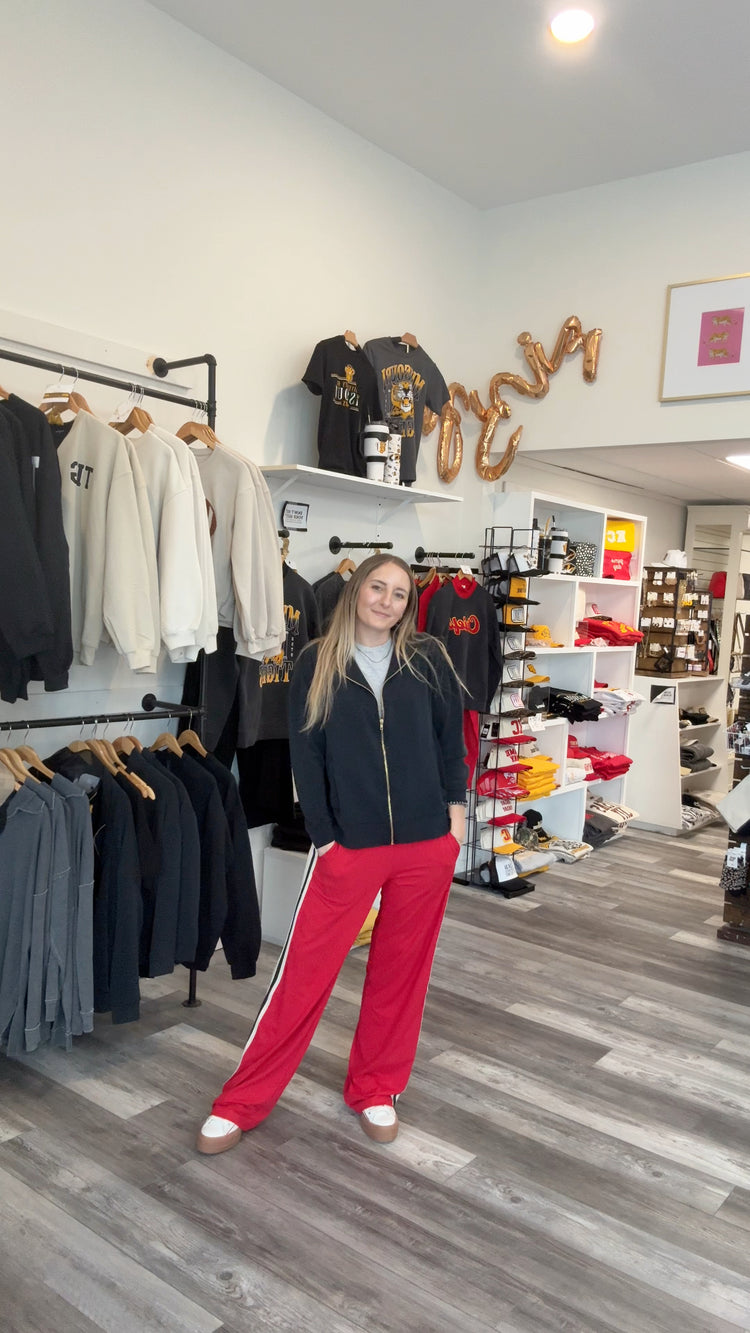 Red Striped Yoga Straight Leg Pants