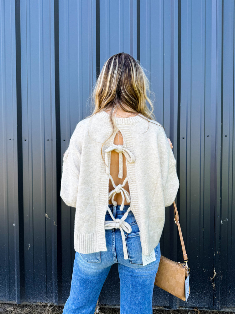 Oatmeal Tie-Back Sweater