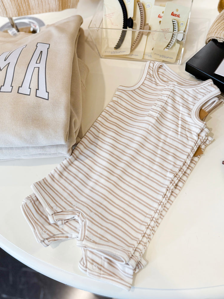 Tan Stripe Shortie Romper