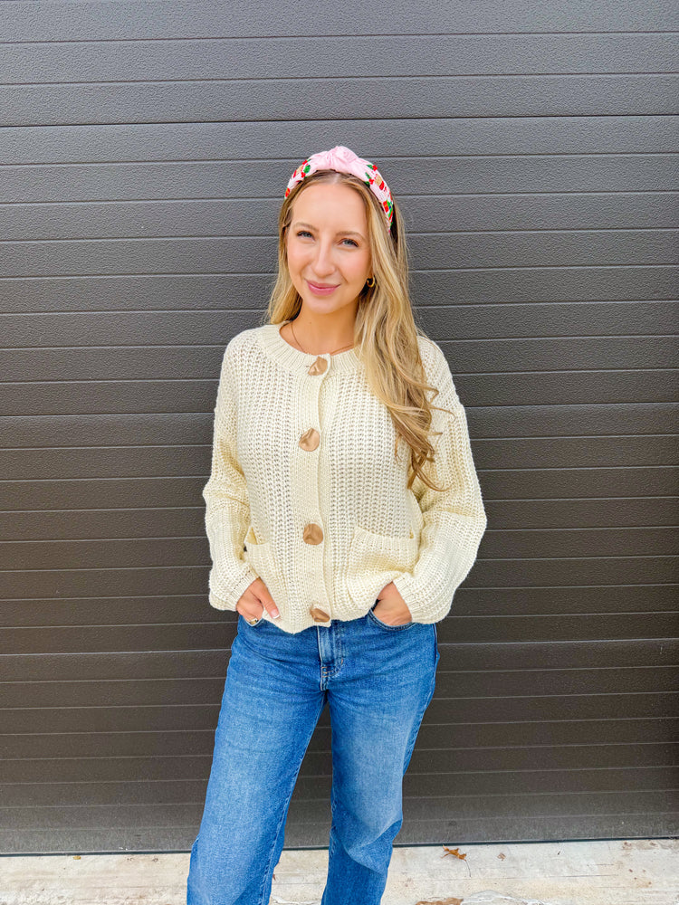Cream Gold Button-Down Cardigan