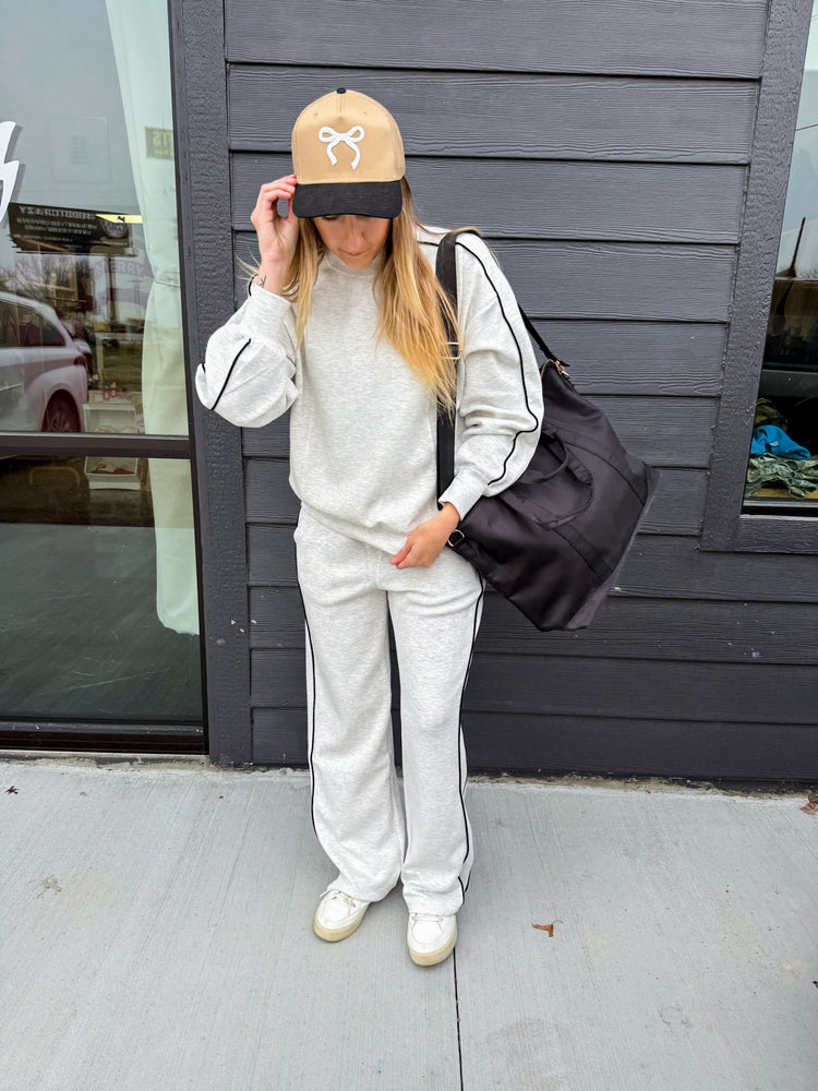 Ash Grey / Black Piping Modal Straight Leg Pants