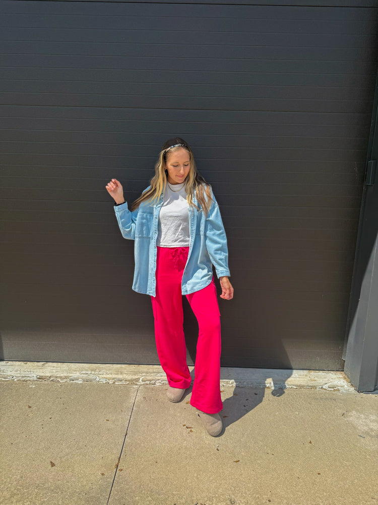Bright Pink Cargo Straight Leg Sweatpants