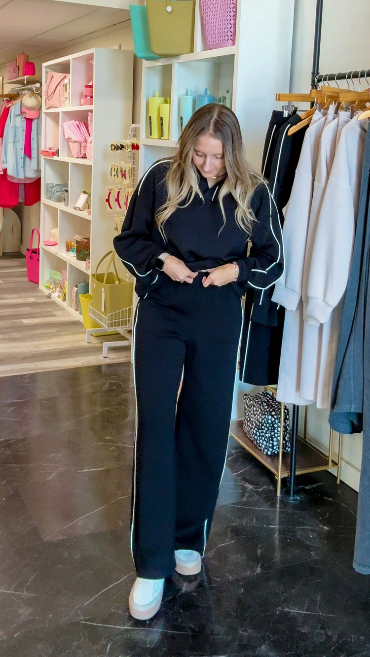 Luxe Black/Cream Piping Modal Straight Leg Pants