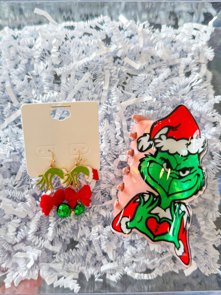 Grinch Hand Bow Drop Earrings