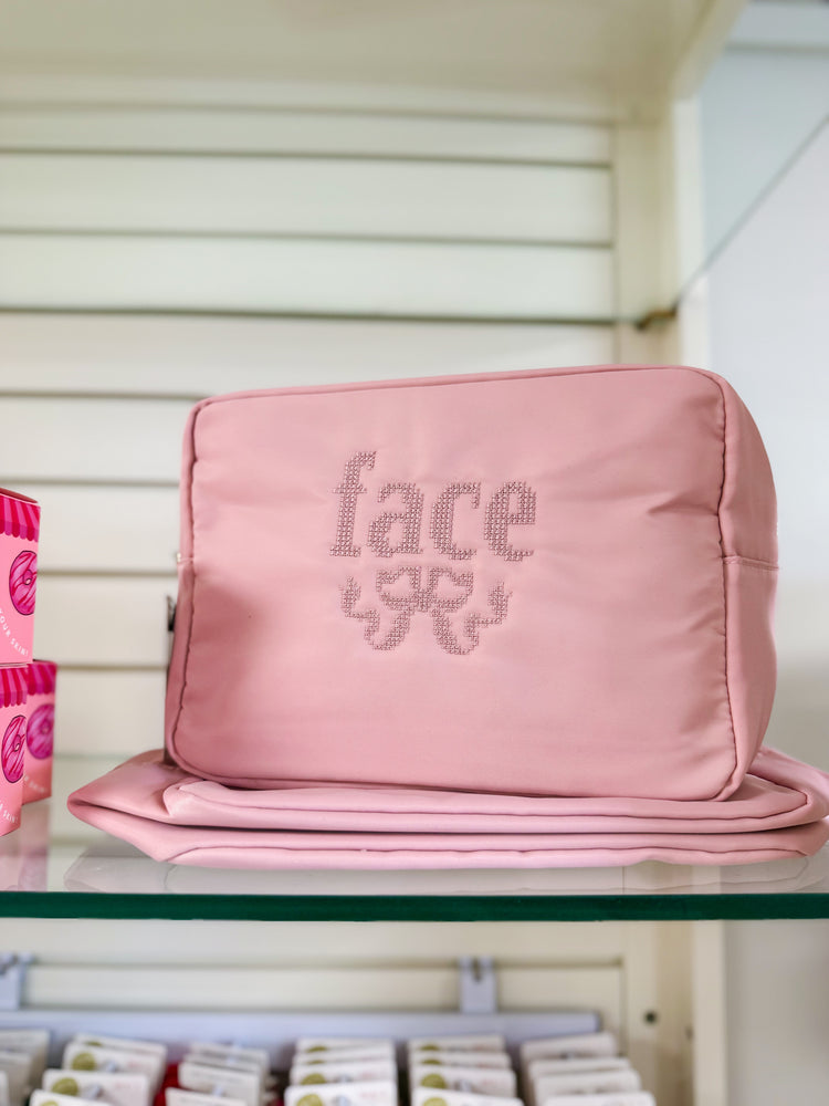 Cross Stitch Bow Embroidered XL Pouch | Blush Face