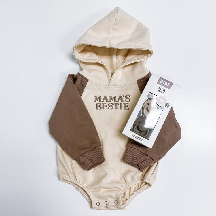 Mocha & Natural Baby Hoodie Romper | Infant Hoodie Sweatshirt Romper