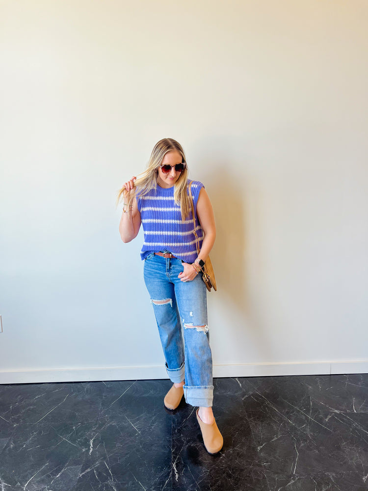 High-Rise Wide Leg Ripped Jeans