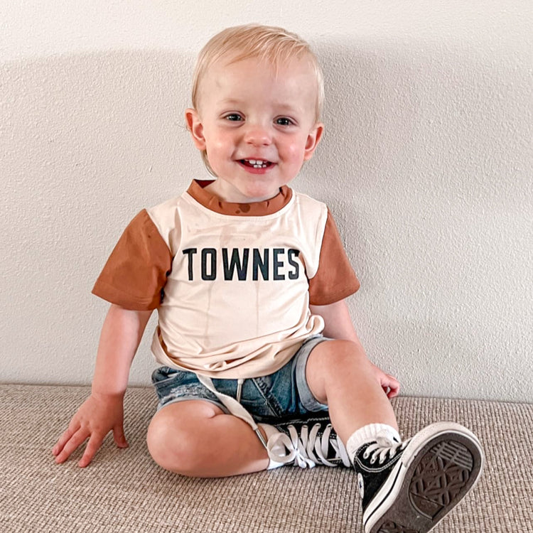 Personalized Camel/Natural Colorblock Kids Tee