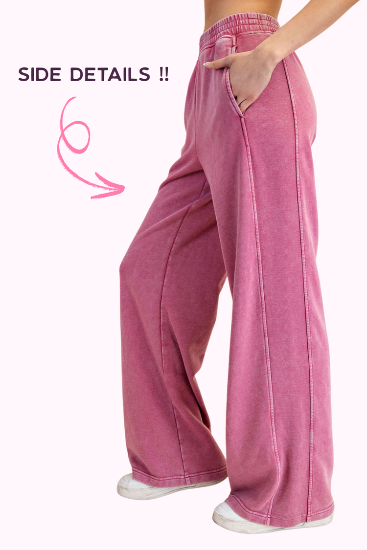 Berry French Terry Wide Leg Sweatpants
