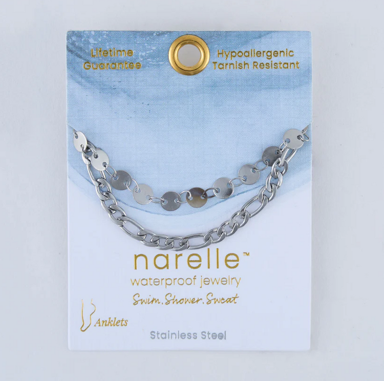 Silver Double Disc Chain Anklet | Waterproof