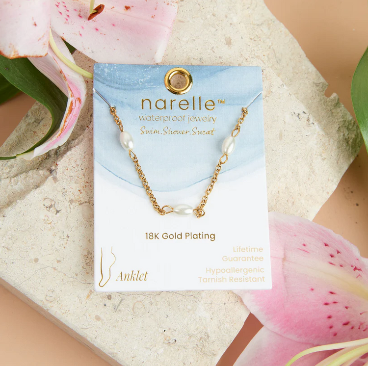 Gold Dainty Pearl Chain Anklet | Waterproof