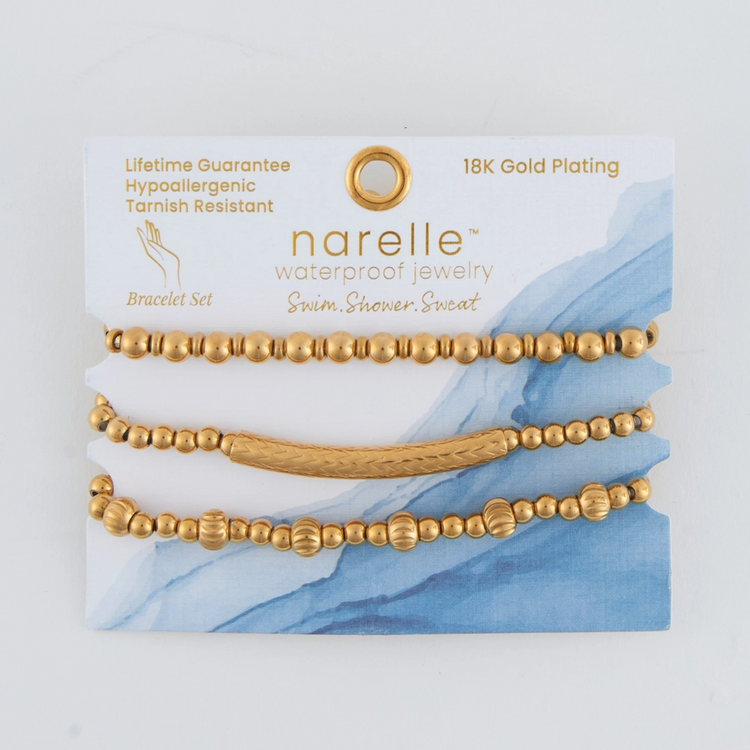 Gold Multi Stretch Bracelet Set | Waterproof