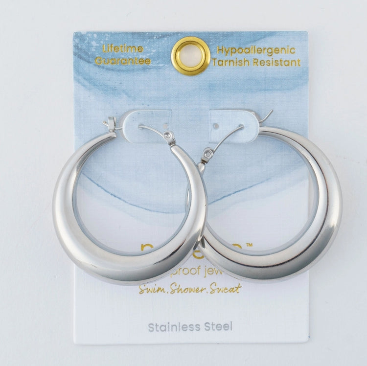 Waterproof Rounded Pin Hoop Earrings