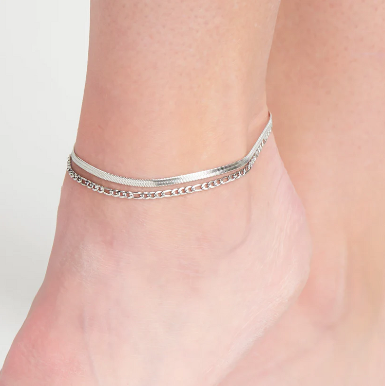 Silver Dainty Snake Chain Anklet | Waterproof