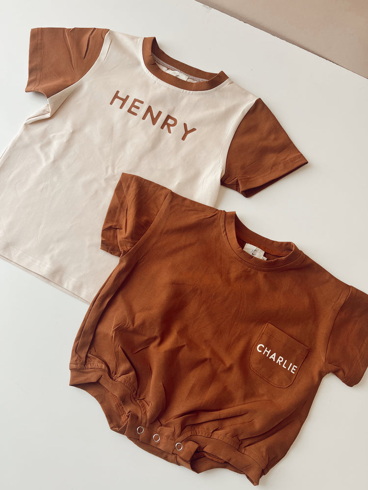 Personalized Camel/Natural Colorblock Kids Tee