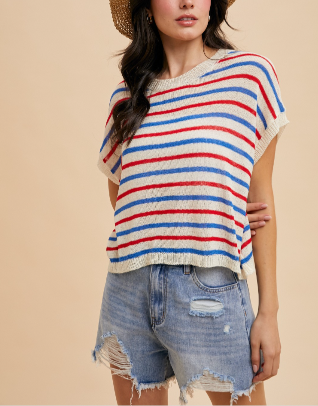All American Stripe Light-Weight Sweater Top