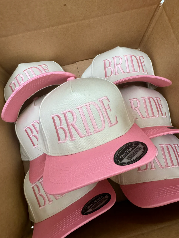 Bride Puff Embroidery Pink Trucker Hat