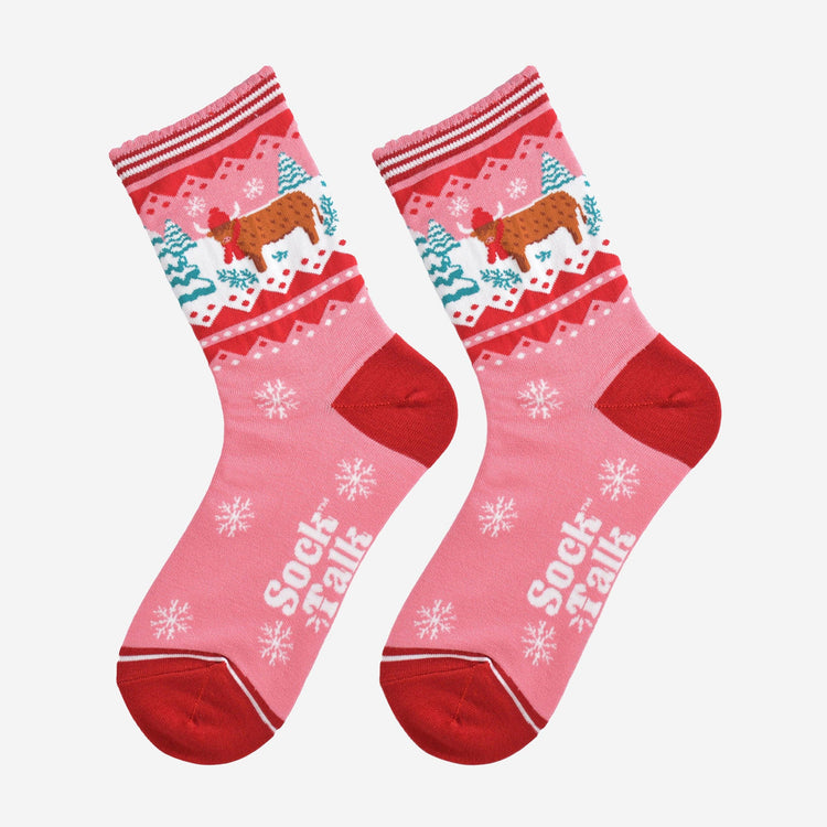 Women's Bamboo Socks - Christmas Highland Cow