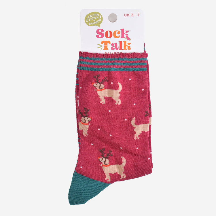 Women's Bamboo Socks - Golden Retriever Reindeer