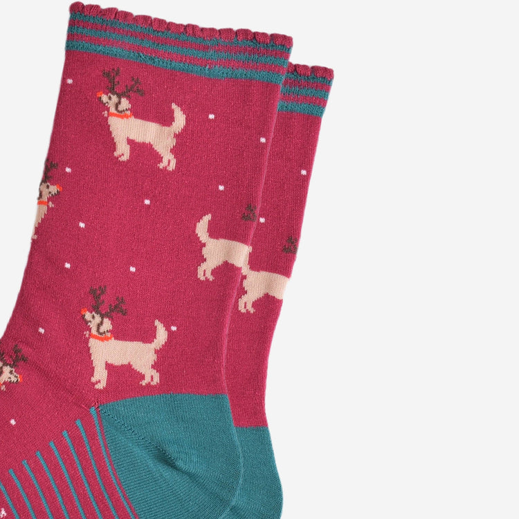 Women's Bamboo Socks - Golden Retriever Reindeer