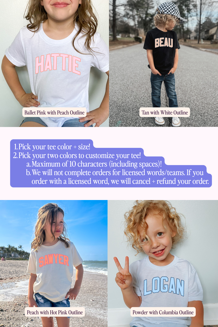 Custom Kids Name Tee | Infant to Youth + Multiple Colors!