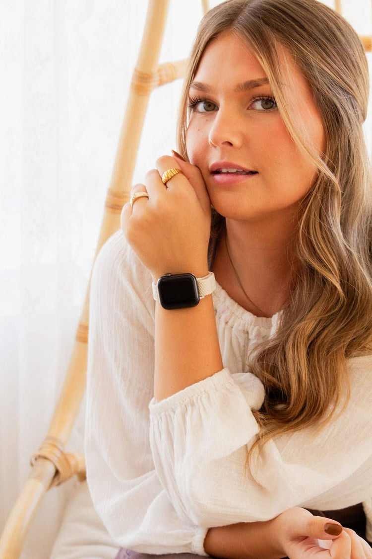 Ivory Thin Weaved Adjustable Elastic Watch Band