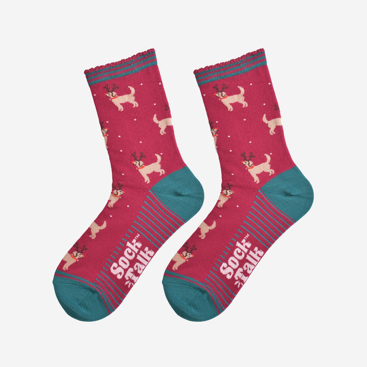 Women's Bamboo Socks - Golden Retriever Reindeer