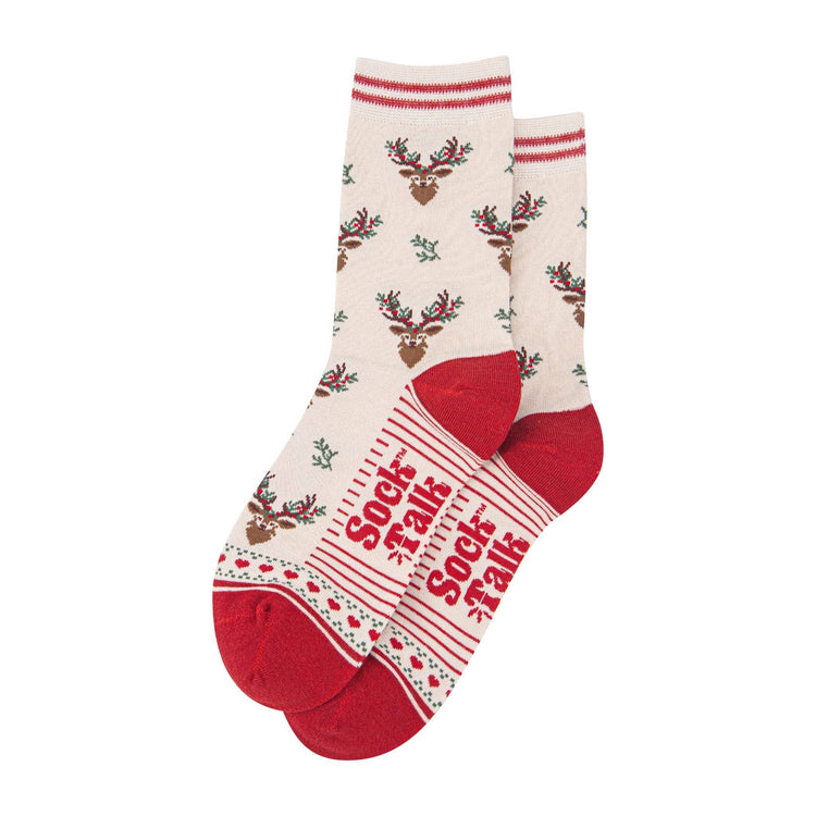 Women's Bamboo Socks - Floral Christmas Reindeer