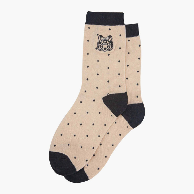 Women's Embroidered Ankle Socks - Tiger Polka Dot